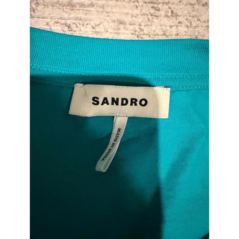 Sandro Women's Teal Green Embellished Peace Sign T-Shirt Size 3/L - Picture 3 of 5
